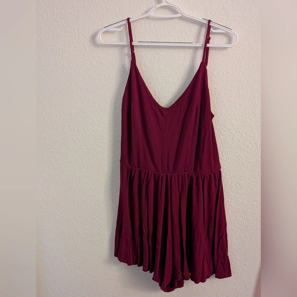 Wet Seal Burgundy Flowy Romper - Picture 2 of 4